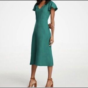 Ann Taylor Flutter Sleeve Linen Blend Dress Size 12